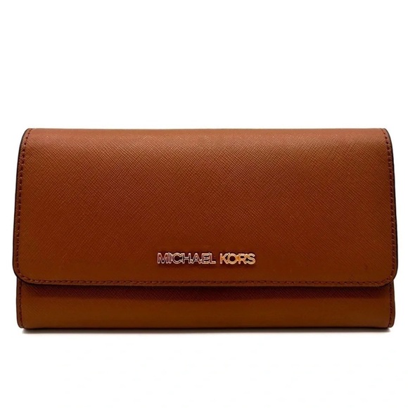 Michael Kors Large Trifold Wallet Luggage Brown - Picture 1 of 8